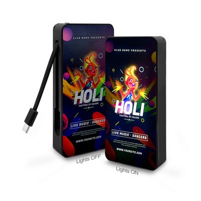 10000mAh Full-Color Light Up Logo Power Bank (Built-in USB-C Cable)